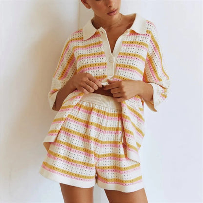 Amelia Colourful Striped Summer Shirt & Shorts Set