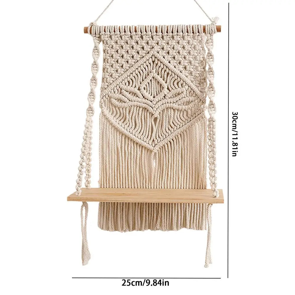 Sienna Macramé Boho Woven Hanging Shelf