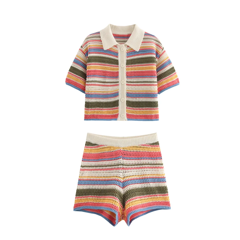 Ferne Knit Striped Shirt and Shorts Set