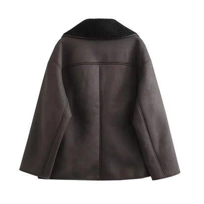 Bridget Fleeced Aviator Style Faux Leather Jacket