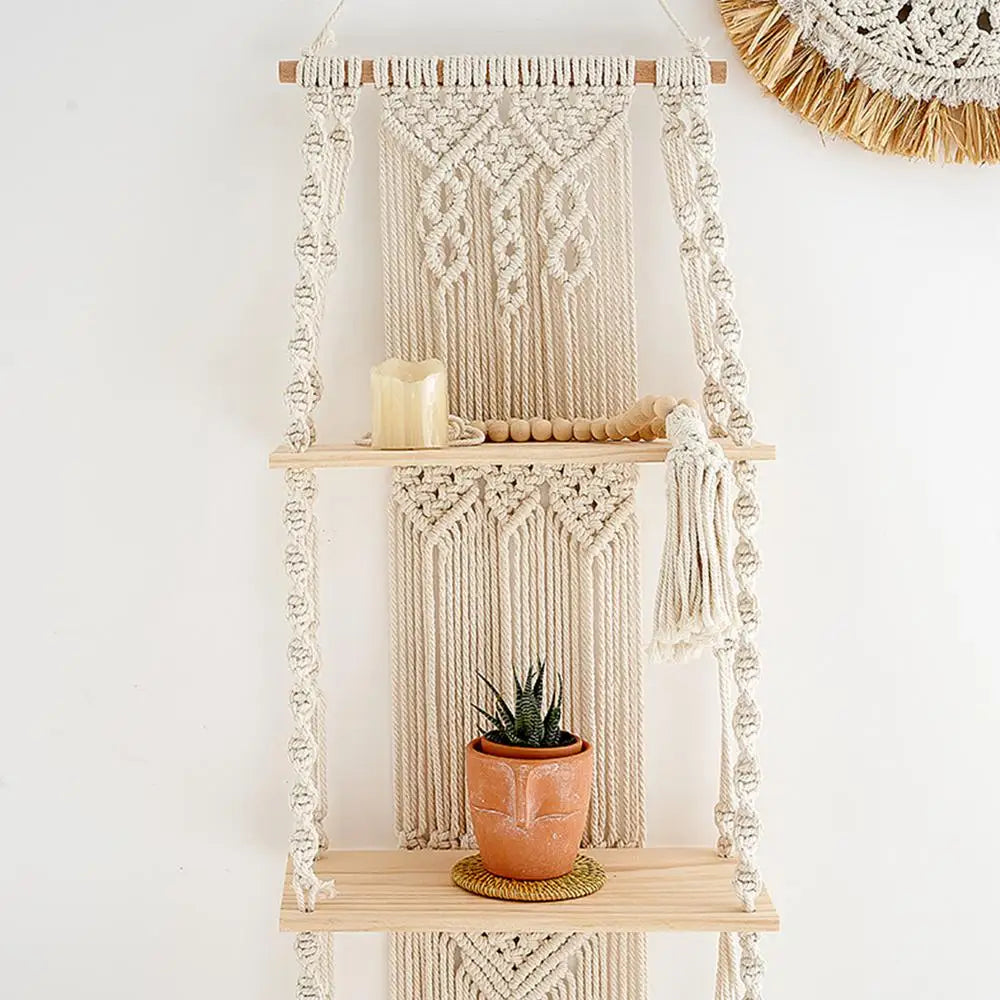 Sienna Macramé Boho Woven Hanging Shelf