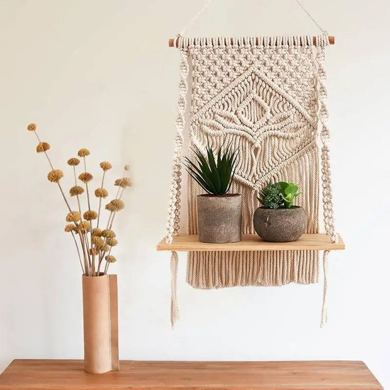 Sienna Macramé Boho Woven Hanging Shelf